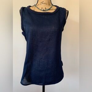 ANN TAYLOR LOFT ladies Navy blue linen blend w/ braided edging Size Med VVGUC+